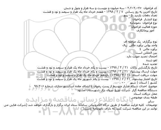 مناقصه احداث شبکه فشار متوسط از پست....