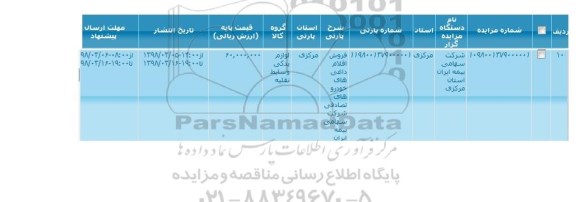 مزایده, مزایده  فروش اقلام داغی های خودروهای تصادفی شرکت سهامی