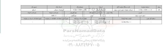 مزایده,مزایده زمین مسکونی عرصه 1854.02