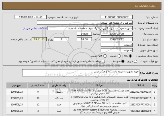 استعلام خرید تجهیزات مربوط به شبکه و مرکز پایش