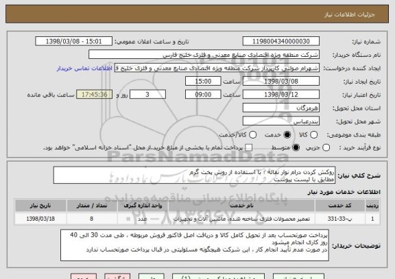 استعلام روکش کردن درام نوار نقاله ؛ با استفاده از روش پخت گرم
مطابق با لیست پیوست