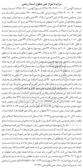 مزایده مزایده ششدانگ یکباب منزل مسکونی 365.15 مترمربع
