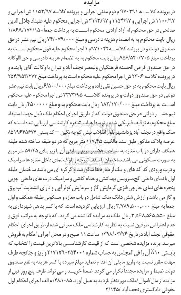 مزایده مزایده دو باب مغازه 58 مترمربع