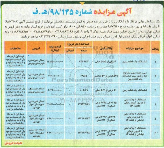 مزایده مزایده فروش املاک و مستغلات