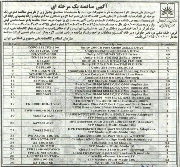 مناقصه, مناقصه  خرید تجهیزات storage 