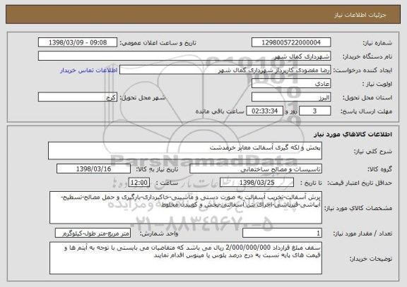 استعلام پخش و لکه گیری آسفالت معابر خرمدشت