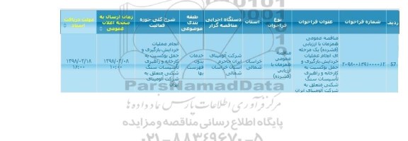 مناقصه , مناقصه بارگیری و حمل بوکسیت به کارخانه و راهبری تاسیسات سنگ شکنی