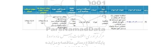 مناقصه عمومی یک مرحله ای نظافت و اداره امور آبدارخانه ها 