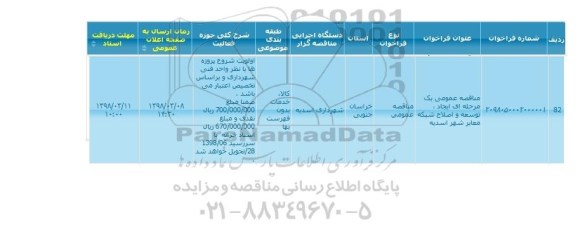 مناقصه ، مناقصه ایجاد، توسعه و اصلاح شبکه معابر شهر