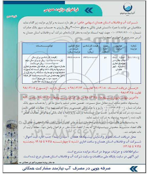 فراخوان مزایده اجاره یک باب مغازه در مجتمع تجاری- نوبت دوم 