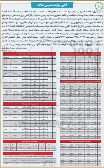 مزایده مزایده فروش 58 قطعه از قطعات تجاری
