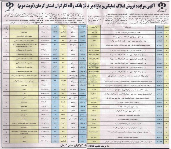 مزایده مزایده فروش املاک تملیکی و مازاد نوبت دوم