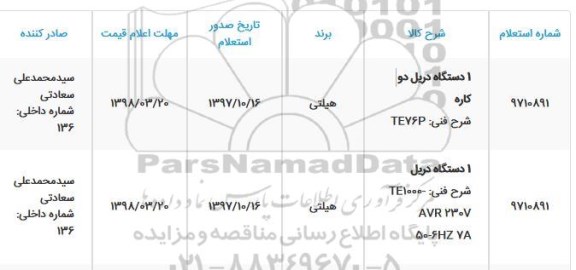 استعلام استعلام 1 دستگاه دریل دو کاره و ...