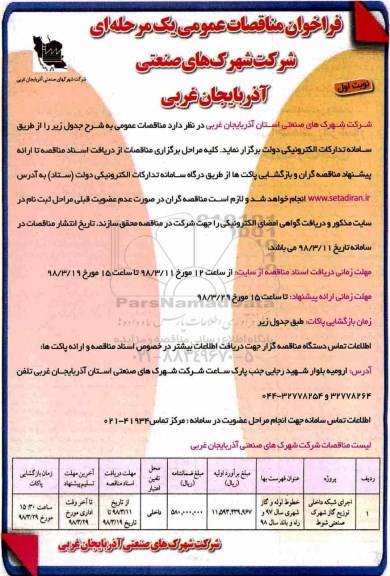 مناقصه ، مناقصه اجرای شبکه داخلی توزیع گاز شهرک
