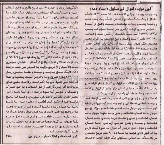 مزایده، مزایده 0.427 دانگ مشاع از یک دانگ یکباب خانه