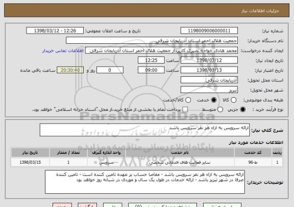 استعلام ارائه سرویس به ازاء هر نفر سرویس باشد