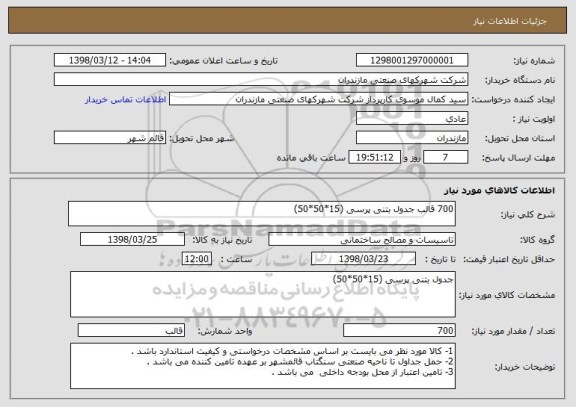 استعلام 700 قالب جدول بتنی پرسی (15*50*50)