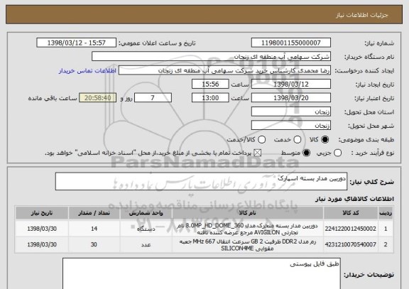 استعلام دوربین مدار بسته اسپارک