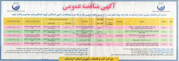 مناقصه, مناقصه خرید لوله و اتصالات چدن داکتیل... 