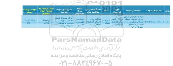 فراخوان , فراخوان ارزیابی کیفی اجرای عملیات شبکه فاضلاب 