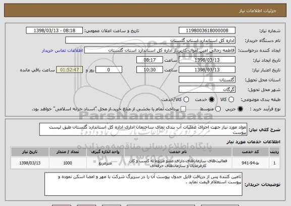 استعلام مواد مورد نیاز جهت اجرای عملیات آب بندی نمای ساختمان اداری اداره کل استاندارد گلستان طبق لیست پیوست