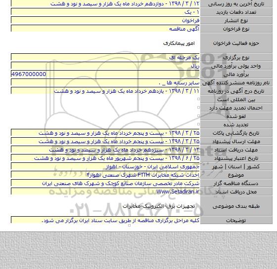 مناقصه احداث شبکه مخابرات FTTH شهرک صنعتی اهواز۴