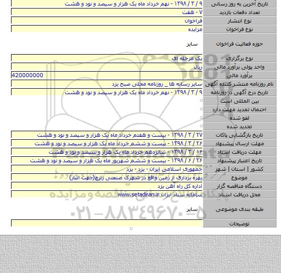 مزایده بهره برداری از زمین واقع در شهرک صنعتی زارچ(جهت انبار)