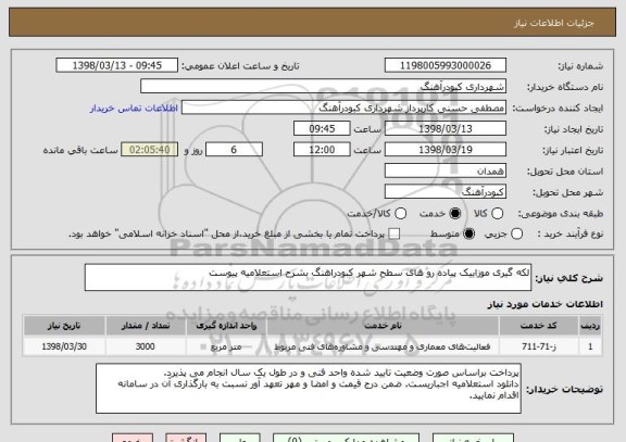 استعلام لکه گیری موزاییک پیاده رو های سطح شهر کبودراهنگ بشرح استعلامیه پیوست