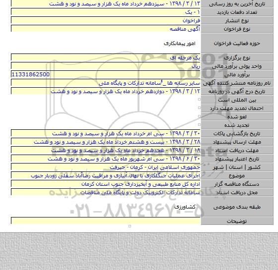 مناقصه اجرای عملیات جنگلکاری با نهال،آبیاری و مراقبت رضاآباد سفلی رودبار جنوب
