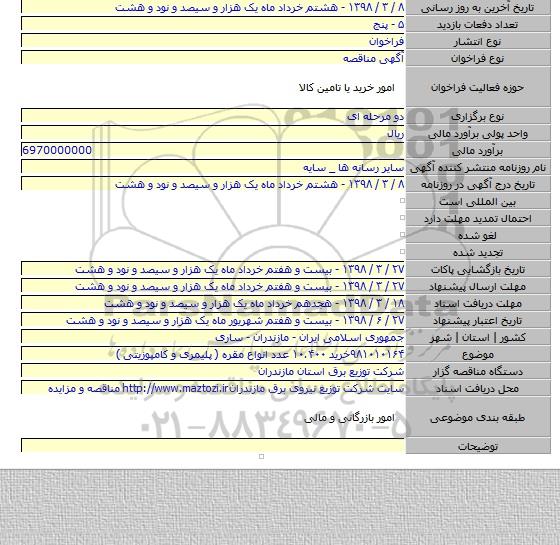 مناقصه  خرید ۱۰.۴۰۰ عدد انواع مقره ( پلیمری و کامپوزیتی )
