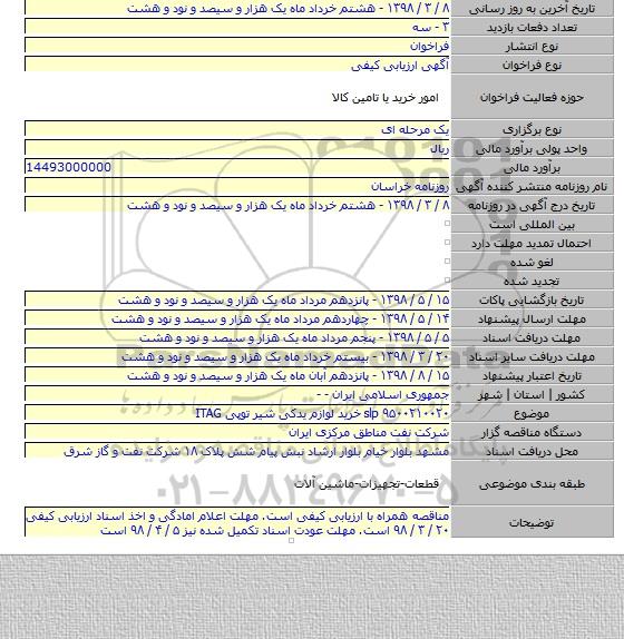 مناقصه خرید لوازم یدکی شیر توپی ITAG