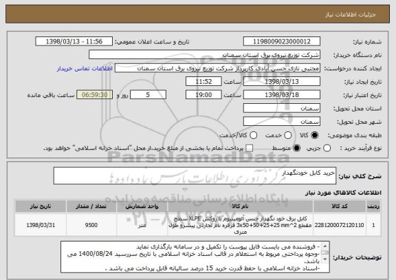 استعلام خرید کابل خودنگهدار