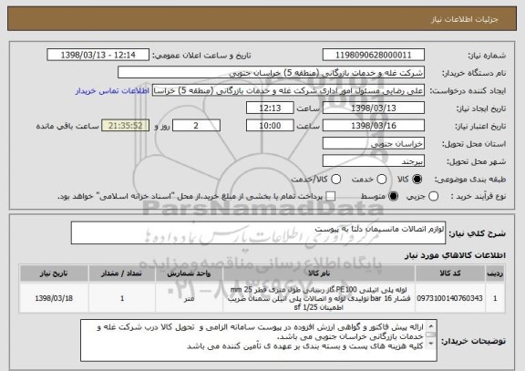 استعلام لوازم اتصالات مانسیمان دلتا به پیوست