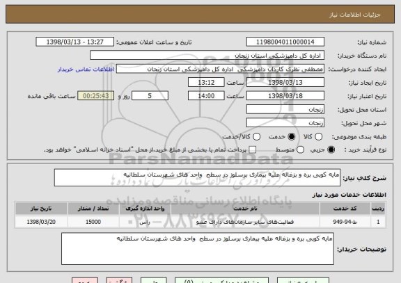 استعلام مایه کوبی بره و بزغاله علیه بیماری برسلوز در سطح  واحد های شهرستان سلطانیه
