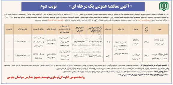 مناقصه عمومی, فراخوان مناقصه احداث کتابخانه غرب ...  -نوبت دوم 