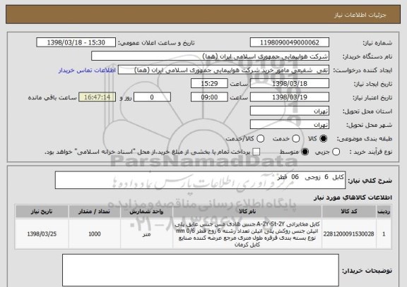 استعلام کابل  6  زوجی   06  قطر 
