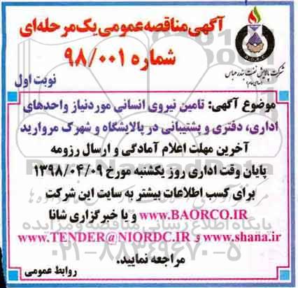 مناقصه ,مناقصه تامین نیروی انسانی مورد نیاز واحدهای اداری و ...