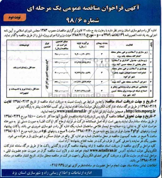 آگهی فراخوان مناقصه عمومی , فراخوان مناقصه زیرسازی و آسفالت برخی معابر محله کشتارگاه منطقه  و... - نوبت دوم 