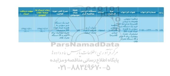 مناقصه خرید یک دستگاه شیر سوزنی