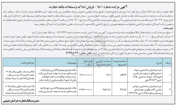 مزایده مزایده فروش املاک و مستغلات 