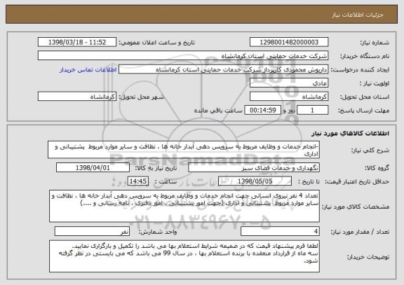 استعلام -انجام خدمات و وظایف مربوط به سرویس دهی آبدار خانه ها ، نظافت و سایر موارد مربوط  پشتیبانی و اداری