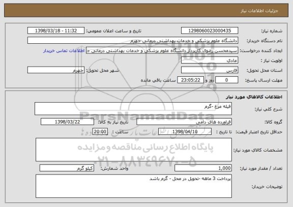 استعلام فیله مرغ -گرم