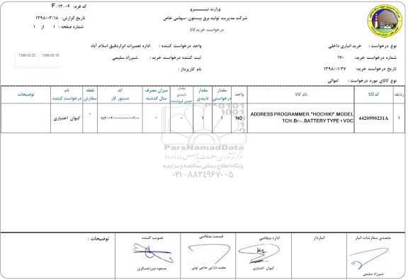 استعلام،استعلامADDRESS PROGRAMMER. HOCHIKI  ...