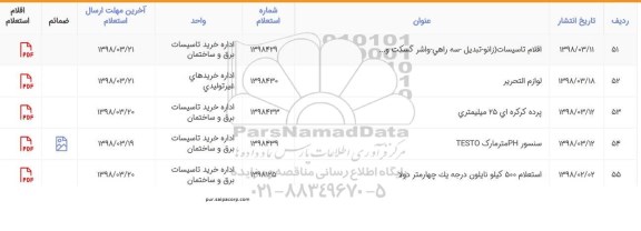 استعلام, استعلام اقلام تاسیسات...