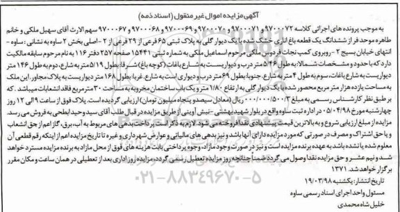 مزایده مزایده ششدانگ یک قطعه باغ اناری