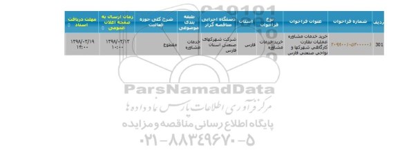 مناقصه ، مناقصه خرید خدمات مشاوره عملیات نظارت کارگاهی ...