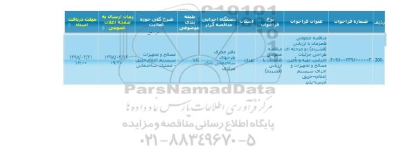 مناقصه, مناقصه  طراحی جزئیات اجرایی، تهیه و تامین مصالح و تجهیزات 