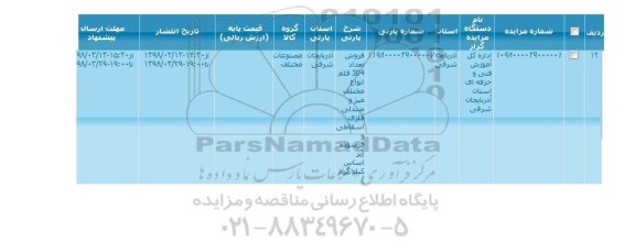 مزایده, مزایده فروش تعداد 304 قلم انواع مختلف میز و صندلی فلزی اسقاطی