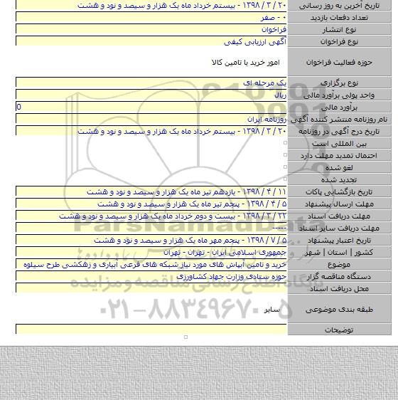 خرید و تامین آبپاش های مورد نیاز شبکه های فرعی آبیاری و زهکشی طرح سیلوه