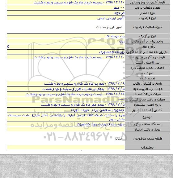 طرح و ساخت شبکه های فرعی آبیاری و زهکشی داخل مزارع دشت سیستان- بخش سوم